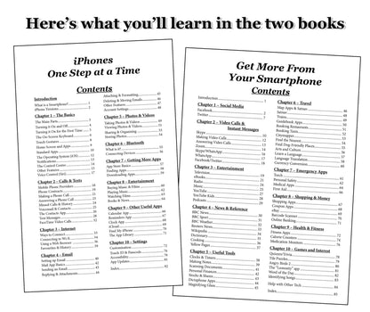 Contents pages from Get more from your smartphone and iPhones One step at a time